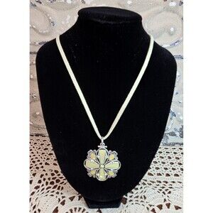 1928 Mint Green Opalescent Stone Four Leaf Clover on Suede Chain Necklace 19"